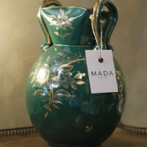 Jarro Verde Imperial com Padrão Dourado